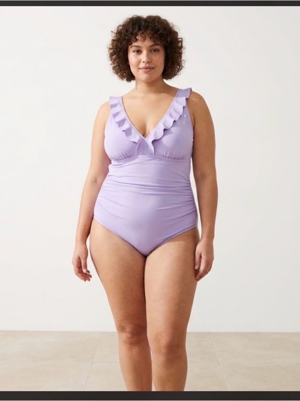 Shade & Shore Lavender Ruffle V-Neck One-Piece Swimsuit